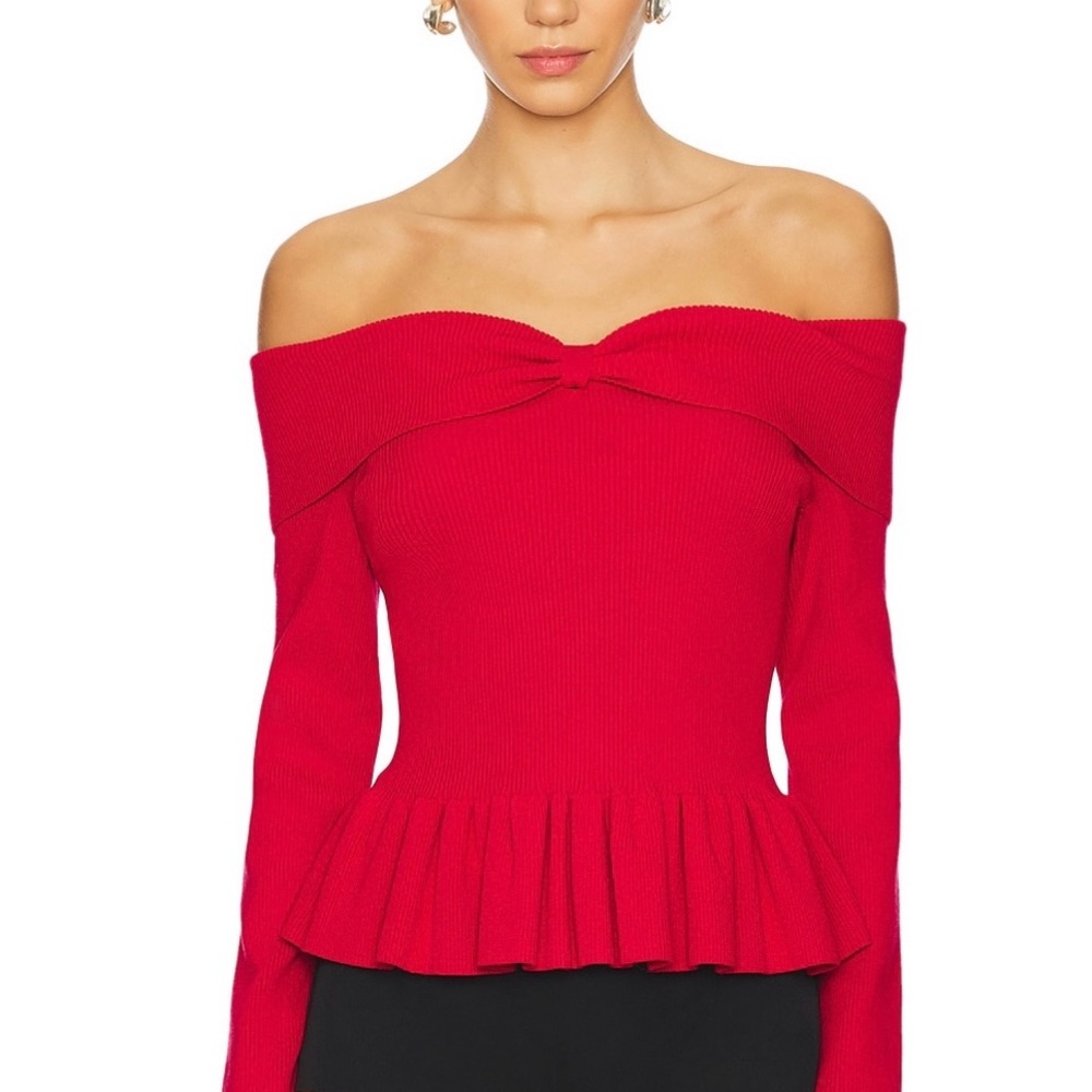 Morgan Off Shoulder Peplum Top in Cherry Red
525 America
